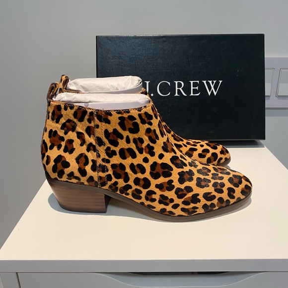 J. Crew Factory Sawyer Calf Hair Leopard Ankle Boots - Picture 2 of 7